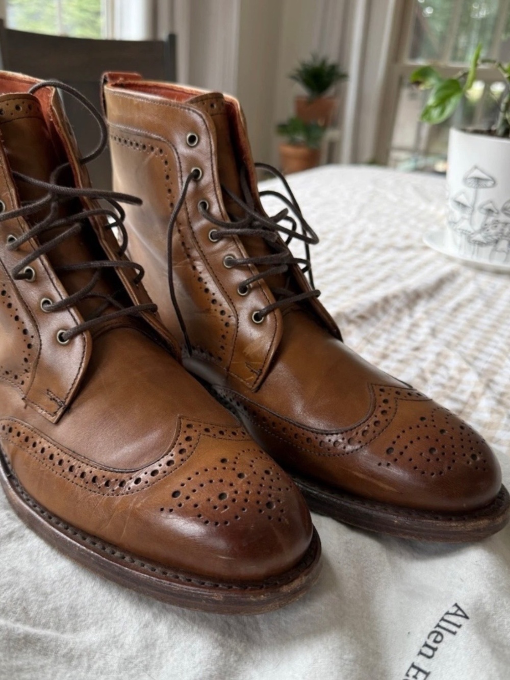 Allen Edmonds Dalton Brown Leather Wingtip Brogue Lace-Up Ankle Boots Men’s 8D